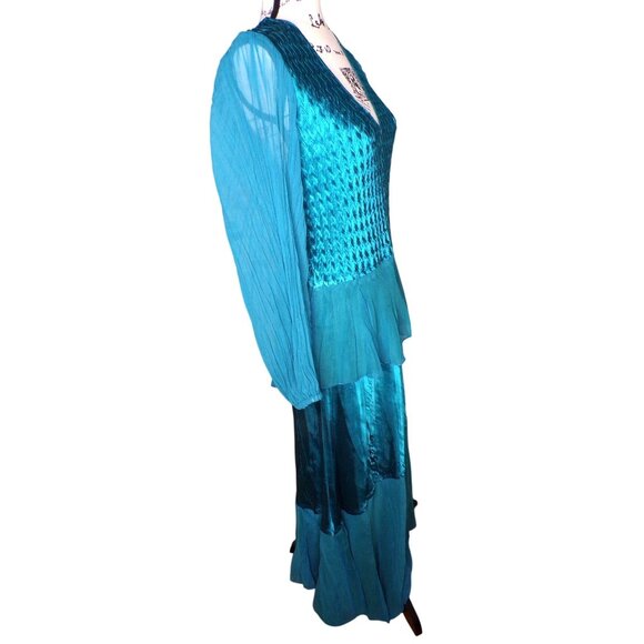 🆕KOMAROV Long Sleeve Crinkle Midi Dress Peacock (Teal Aqua Blue) Large (10-12) - Picture 10 of 12